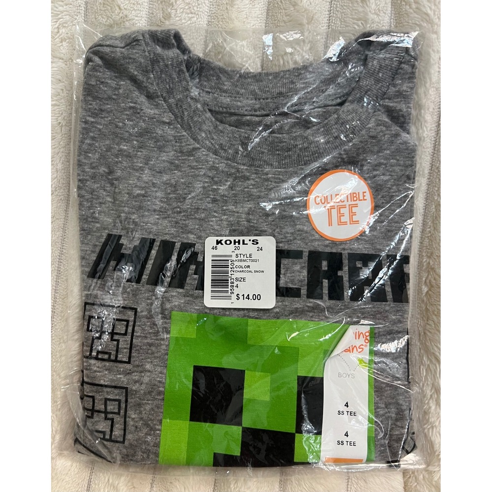 Minecraft Boys Charcoal Snow Creeper Graphic‎ Short Sleeve Tee Shirt Size 4 NEW